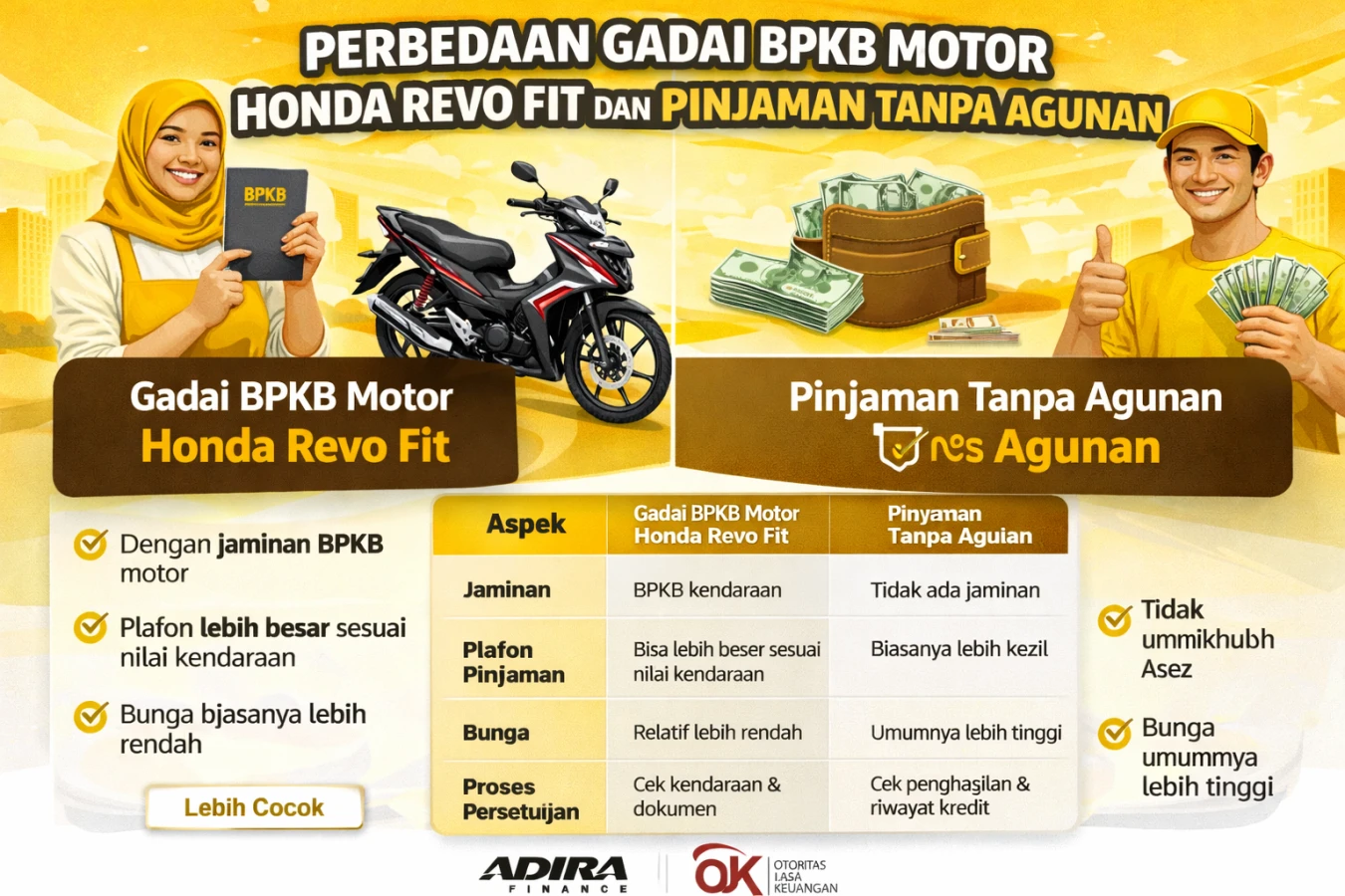 Perbedaan Gadai BPKB Motor Honda Revo Fit dan Pinjaman Tanpa Agunan